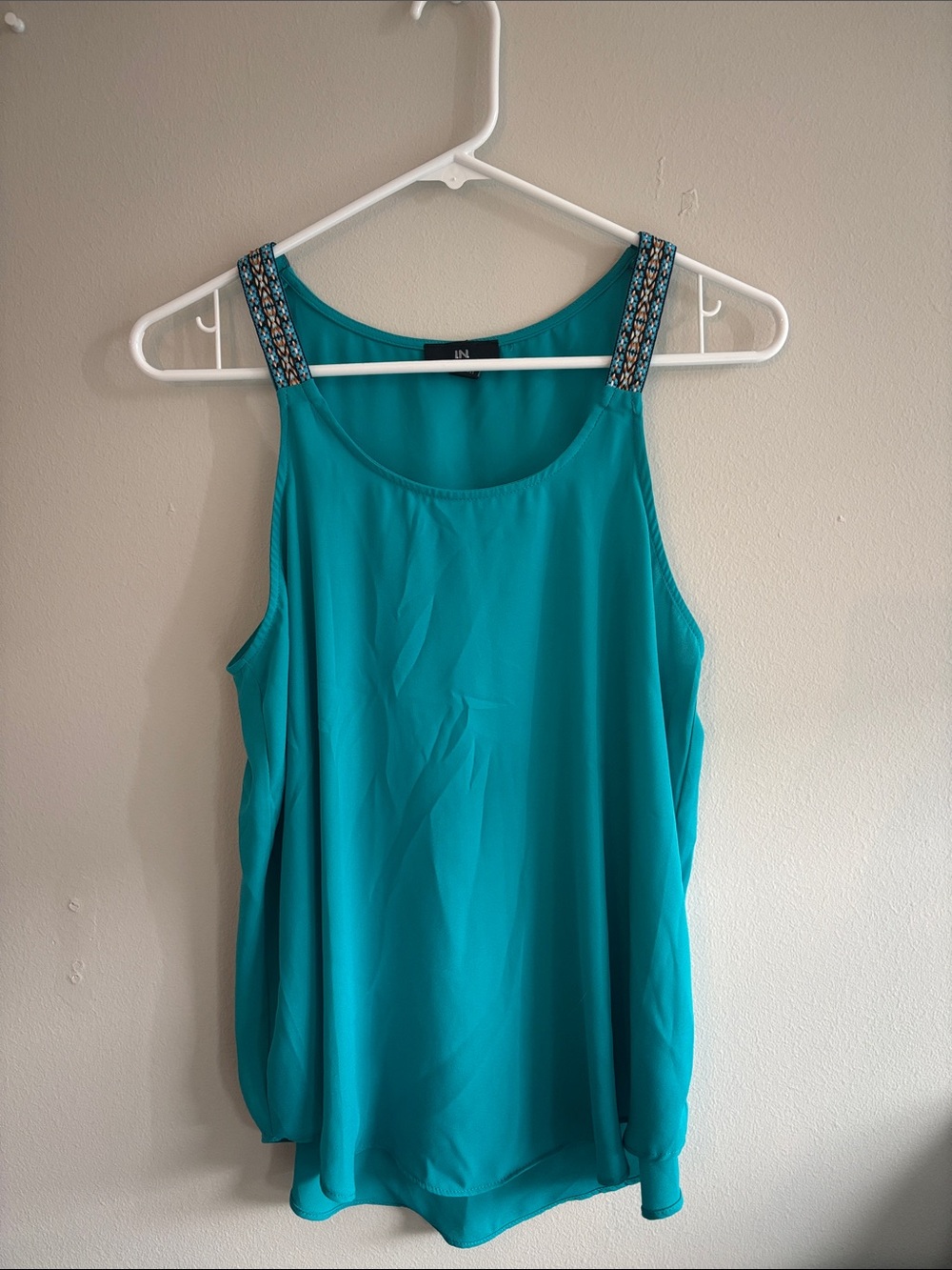I.N. San Francisco Teal Beaded-Strap Tank Top
